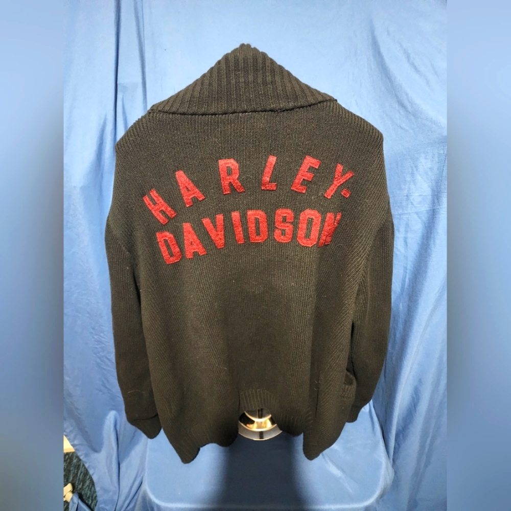 Harley-Davidson Black Cardigan Sweater with Red Lettering